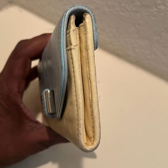 Chloe Calfskin Lily Continental Long Wallet Colorblock Blue Cream And Silver Bow - Picture 4 of 11